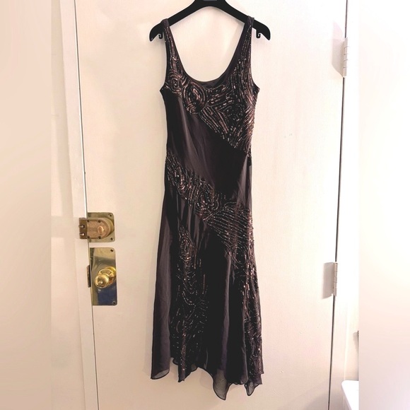 Eva Blue Dresses & Skirts - 90s Eva Blue Cocktail Maxi Dress Brown Embellished Sequin Fairy Party Dress 10